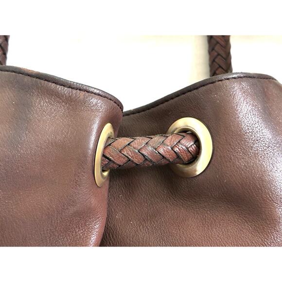 Cole Haan Pebbled Leather Drawstring Shoulder Bag – Large Brown, Braided Handles - Picture 6 of 15